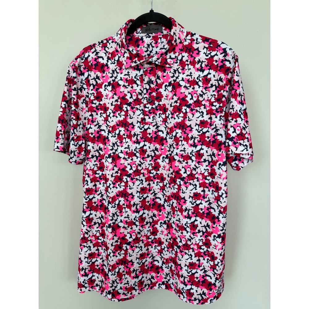 G/FORE Mens Camo Floral Tech Pique Polo Shirt Lava Pink Red‎ Large